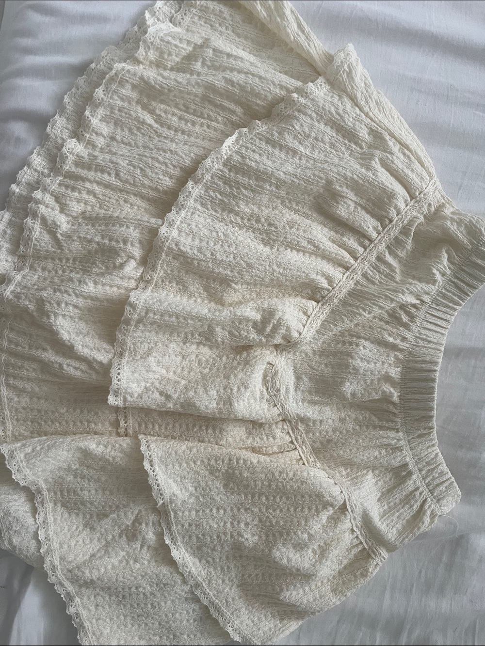 Cream Tiered Lace-Trim Mini Skirt